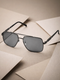 Men Metallic and Black Toned Clear Polarised Lens Rectangle Sunglasses