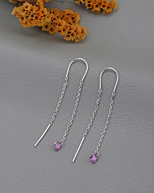 925 Sterling Silver Rhodium Plated Dangling Solitaire Threader Earring