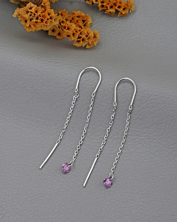 925 Sterling Silver Rhodium Plated Dangling Solitaire Threader Earring