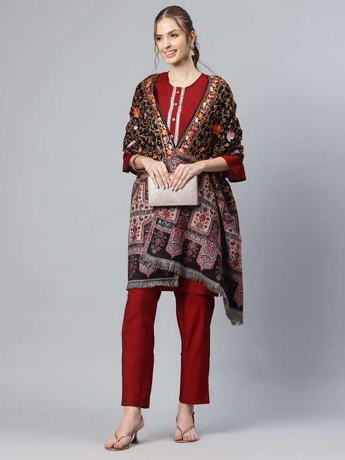Women's Pure Wool Jamawar Embroidery Stole