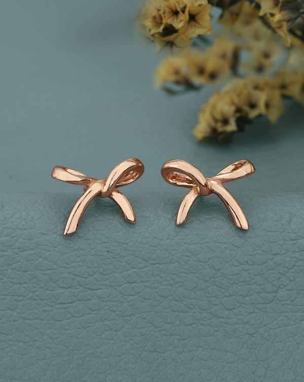 925 Sterling Silver 18kt Rose Gold Plated BOW Mini Stud Earring