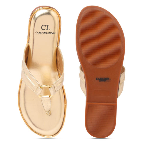 Women's Metallic Thong Sandals with Gold-Tone Ring