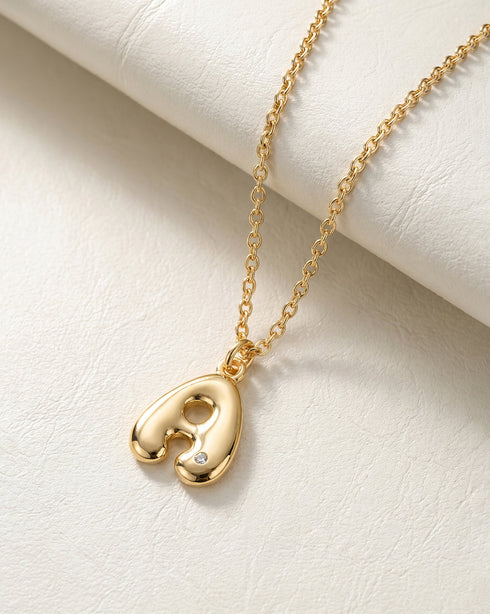 18kt Gold Plated CZ Bubble Letter R Pendant and Chain