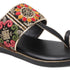 Women's Flat Toe-Ring Sandals with Black Multicolored Floral Embroidery