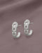 925 Sterling Silver Rhodium Plated CZ Interlock Chain Half Hoop Earring