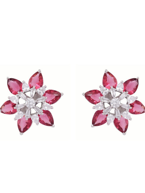 White Rhodium Ruby AD studded handcrafted Ear Ring
