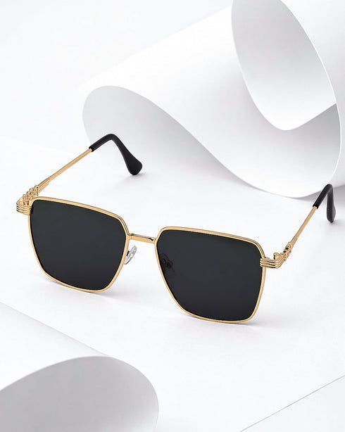 Women Gold and Black Toned Black Polarised Lens Rectangle Sunglasses