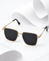 Women Gold and Black Toned Black Polarised Lens Rectangle Sunglasses