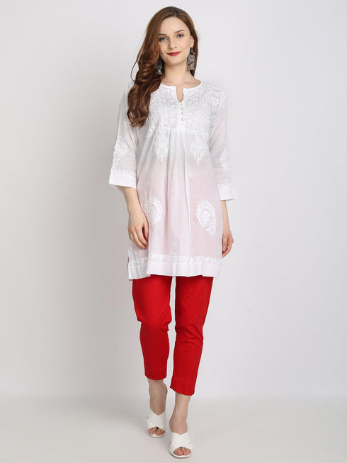 Hand embroidery Chikankari tunic-White