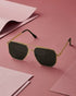 Women Gold and Black Toned Black Polarised Lens Rectangle Sunglasses