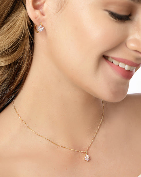 18K Gold Plated Floral Pendant Necklace & Earring Set