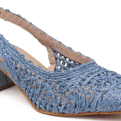Women's Woven Textured Slingback Pump Pointed Toe Block Heel