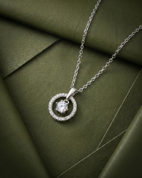 Premium Rhodium Plated Sparkle Solitaire CZ Pendant Chain