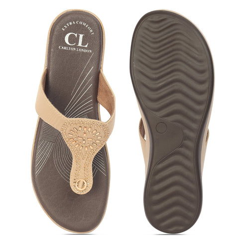 Women's Beige Embellished Comfortable Wedge Sandal