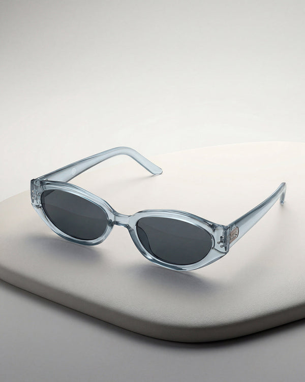 Women Grey Toned UV Protected Black Lens Oval Sunglasses