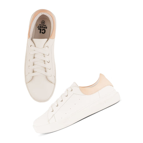 Women's White Lace-Up Casual Sneakers