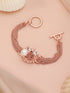 Anti-tarnish Rose Gold Plated Multi Chain Wraparound Rose Flower Broach Bracelet
