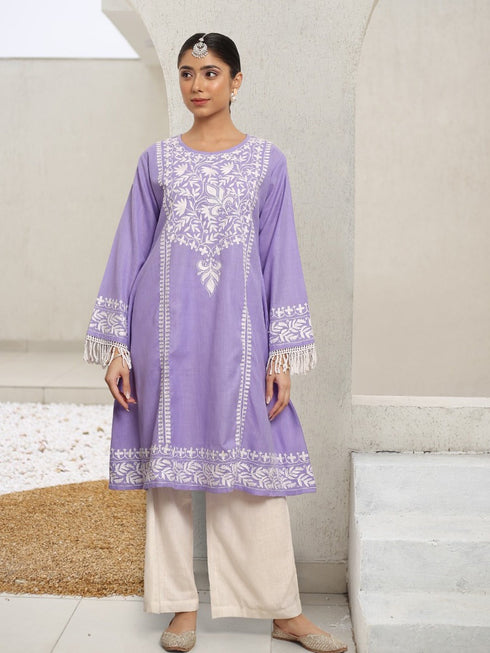 Falak Kashmiri Long Kurta - Lavender