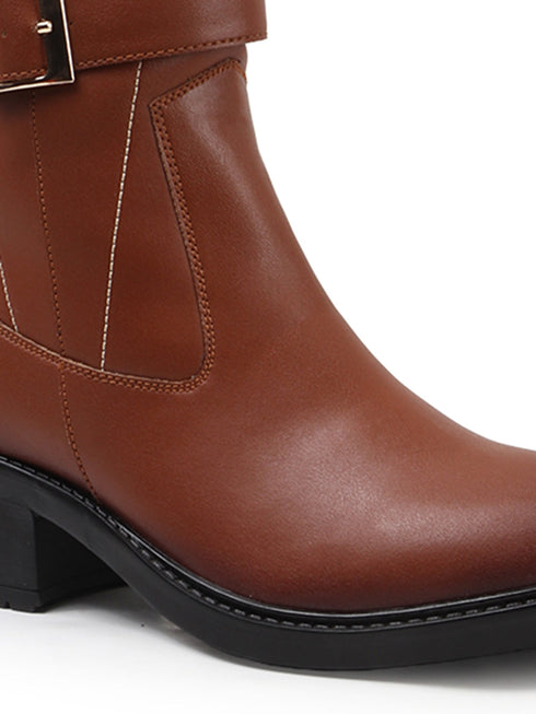 Women's Tall Embroidered Knee-High Riding Style with Western Boot Buckle Detail