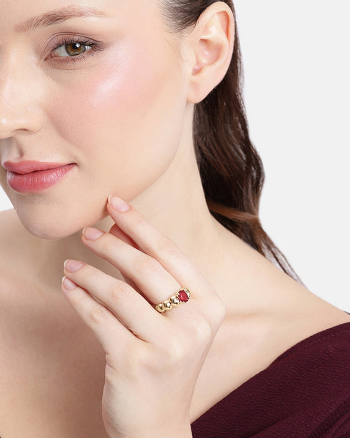 18kt Gold Plated Red Ruby Stone Adjustable Ring