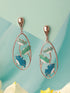 Anti-Tarnish Gold Plated Blue Enamelled Floral Statement Luxe Drop Earrings