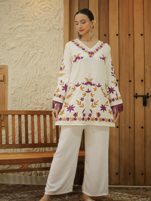 Falak Kashmiri Short Kurta - White