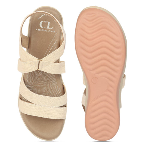 Women's Beige Strappy Comfortable Wedge Sandals