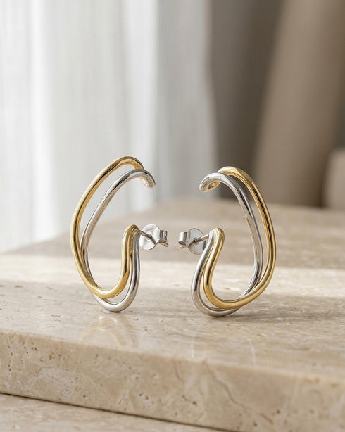 18kt Gold & Rhodium Plated Contemporary Ear Lobe Cuff Earring