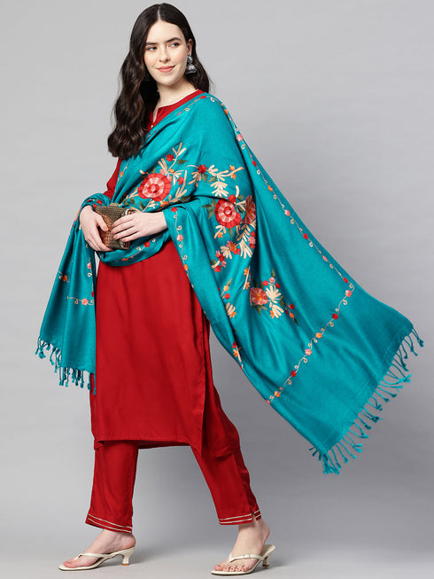 Women's Aari Embroidered Wool Stole