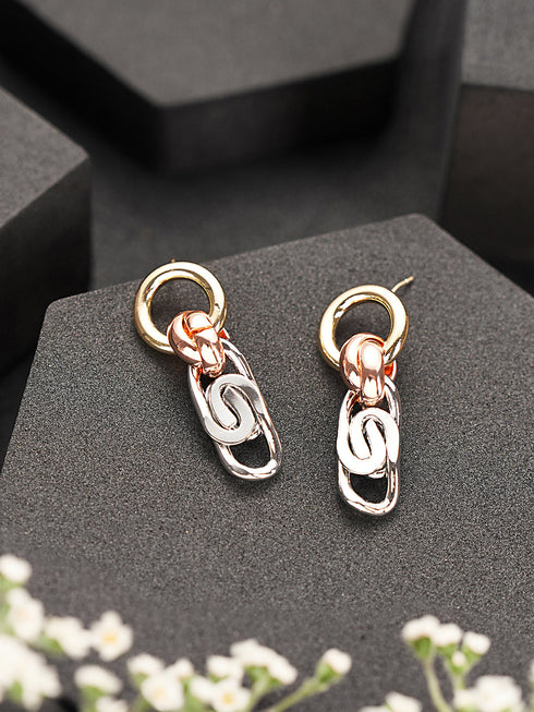 Anti-Tarnish 3 Toned Chain Dangle Handcrafted Earrings