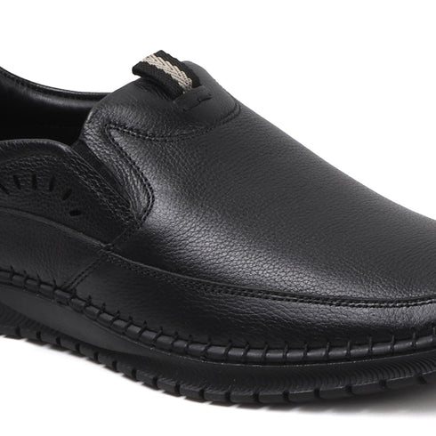 Men's Comfort Casual Slip-On Shoe with Leather Textured Elastic Detail
