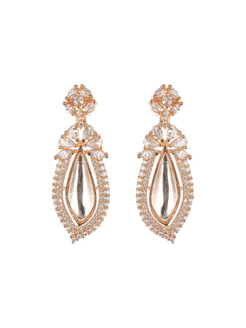 Gold Plated Uncut Polki Mossanite Dropdown Minimal Earrings
