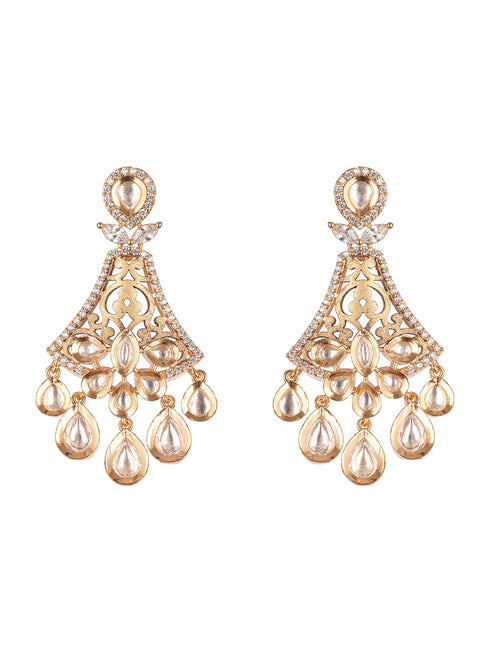 Gold Plated Kundan Polki Studded Designer Chandbali statement Earrings