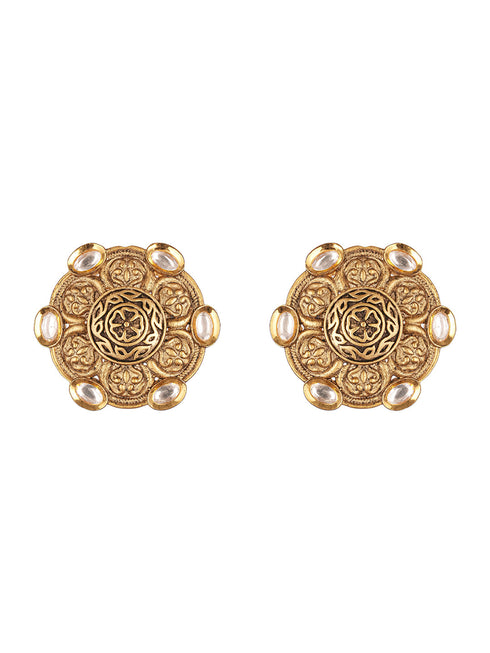Antique Gold Plated Kundan Studded Filigree Intricate Studds earrings