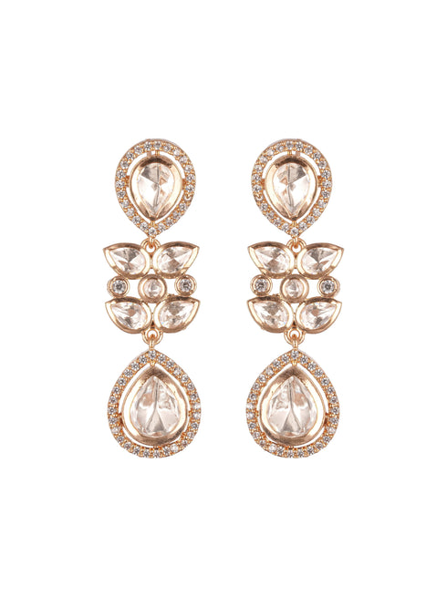 Gold Plated Polki Kundan Studded Bridal Floral Necklace Jewellery Set