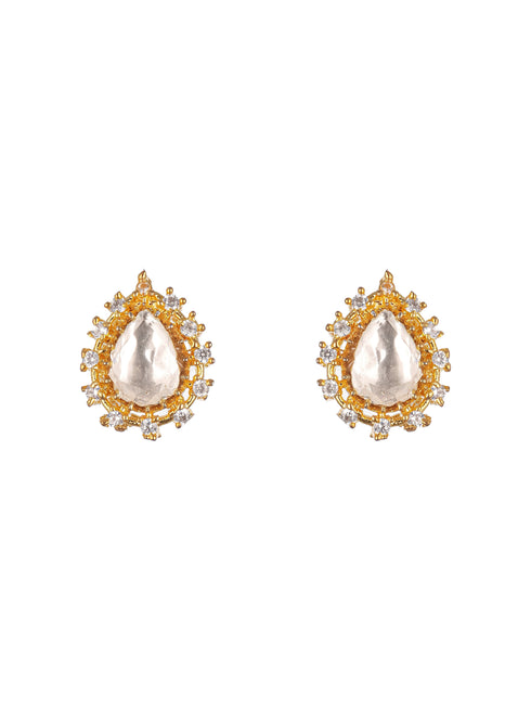 Gold Plated Kundan Polki Studded Tear Drop Delicate Chain Jewellery Set