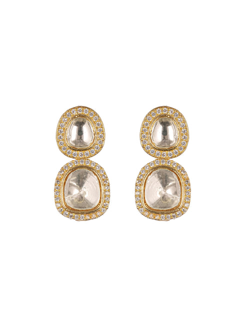 Gold Plated White Victorian Kundan Polki Studded Festive Minimal Pendant Chain Jewellery Set