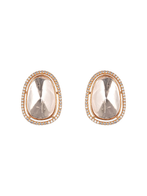 Gold Plated Real Kundan Moissanite Studded Minimal Western Studs Earrings