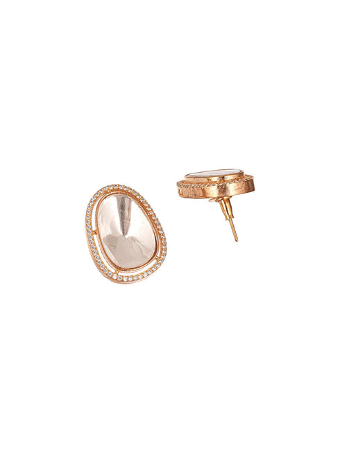 Gold Plated Real Kundan Moissanite Studded Minimal Western Studs Earrings