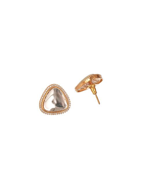 Gold Plated Uncut Mossanite Polki Statement Big Triangle Studds Earrings
