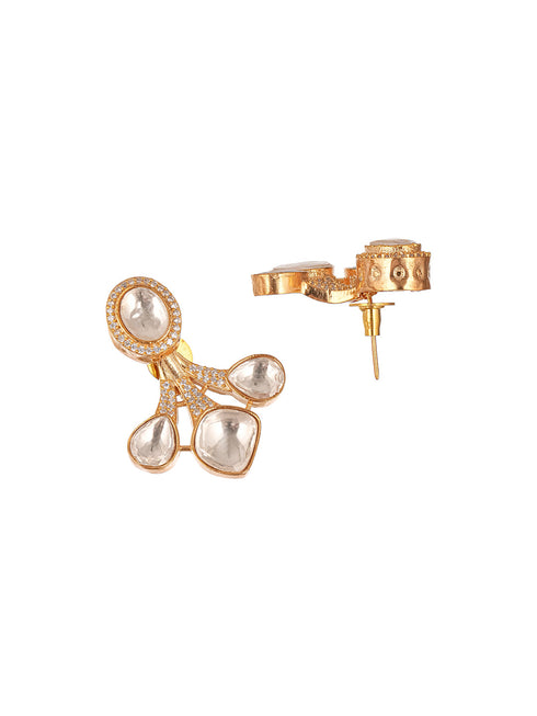 Gold Plated Uncut Polki Mossanite Minimal Floral Studds Earrings