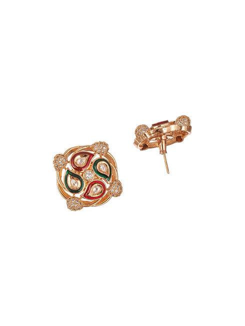 Gold Plated Uncut Moissanite Kundan Studded Mango Design Minimal Studds Earrings