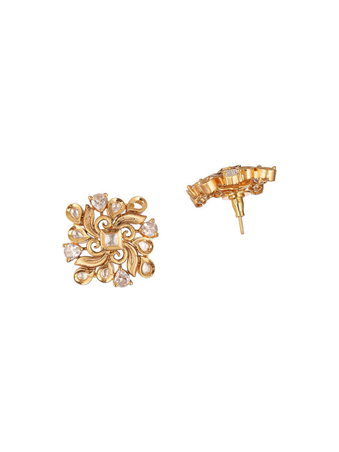 Gold Plated Kundan Studded Floral Designer Dailywear Studds Earrings
