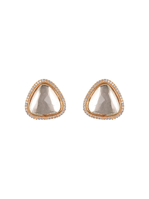 Gold Plated Uncut Mossanite Polki Statement Big Triangle Studds Earrings