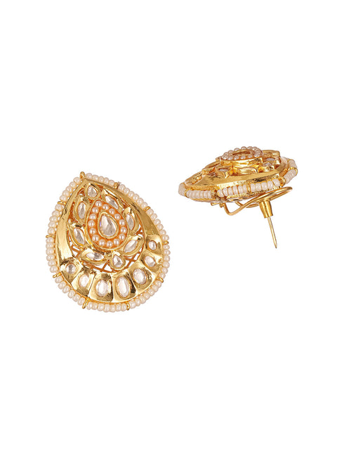 Gold Plated Kundan Studded Designer Pearl Beaded Designer Studds Earrings