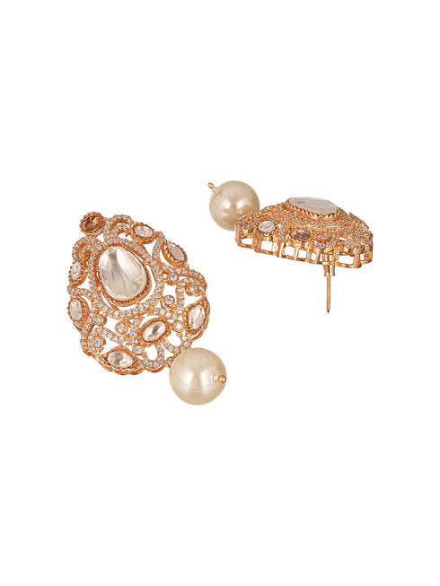 Gold Plated Uncut Mossanite Polki Statement Floral Drop Studds Earrings