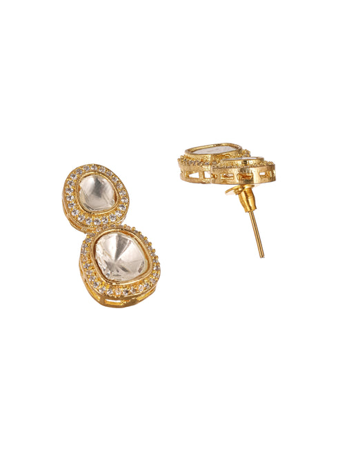 Gold Plated White Victorian Kundan Polki Studded Festive Minimal Pendant Chain Jewellery Set