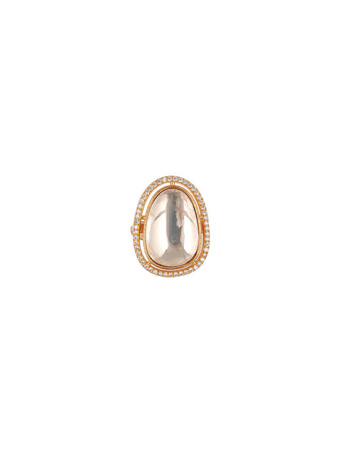 Gold Plated Kundan Mossanite Studded Minimal Bridal Handcrafted Adjustablle Finger Rings