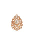 Gold Plated Kundan Moissanite Studded Filigree Luxe Tilak Shaped Cocktail Finger Ring