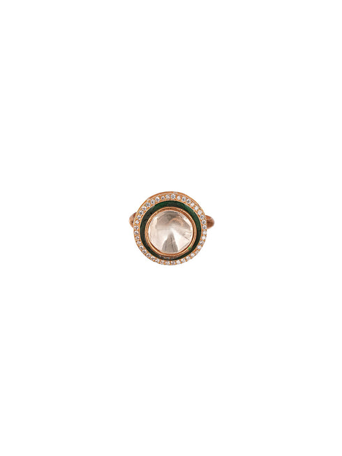 Gold Plated Incut Kundan Mossanite Studded Minimal Bridal Adjustable Handcrafted Finger Rings